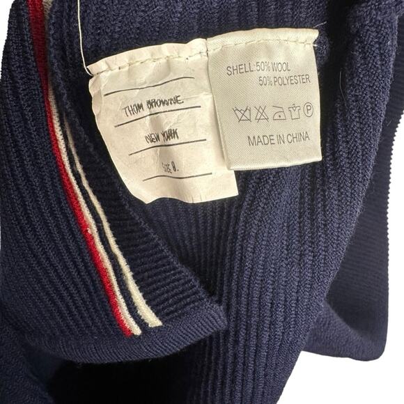 Thom Browne Navy Sleeveless Wool Blend Midi Sweater Dress - Picture 9 of 9